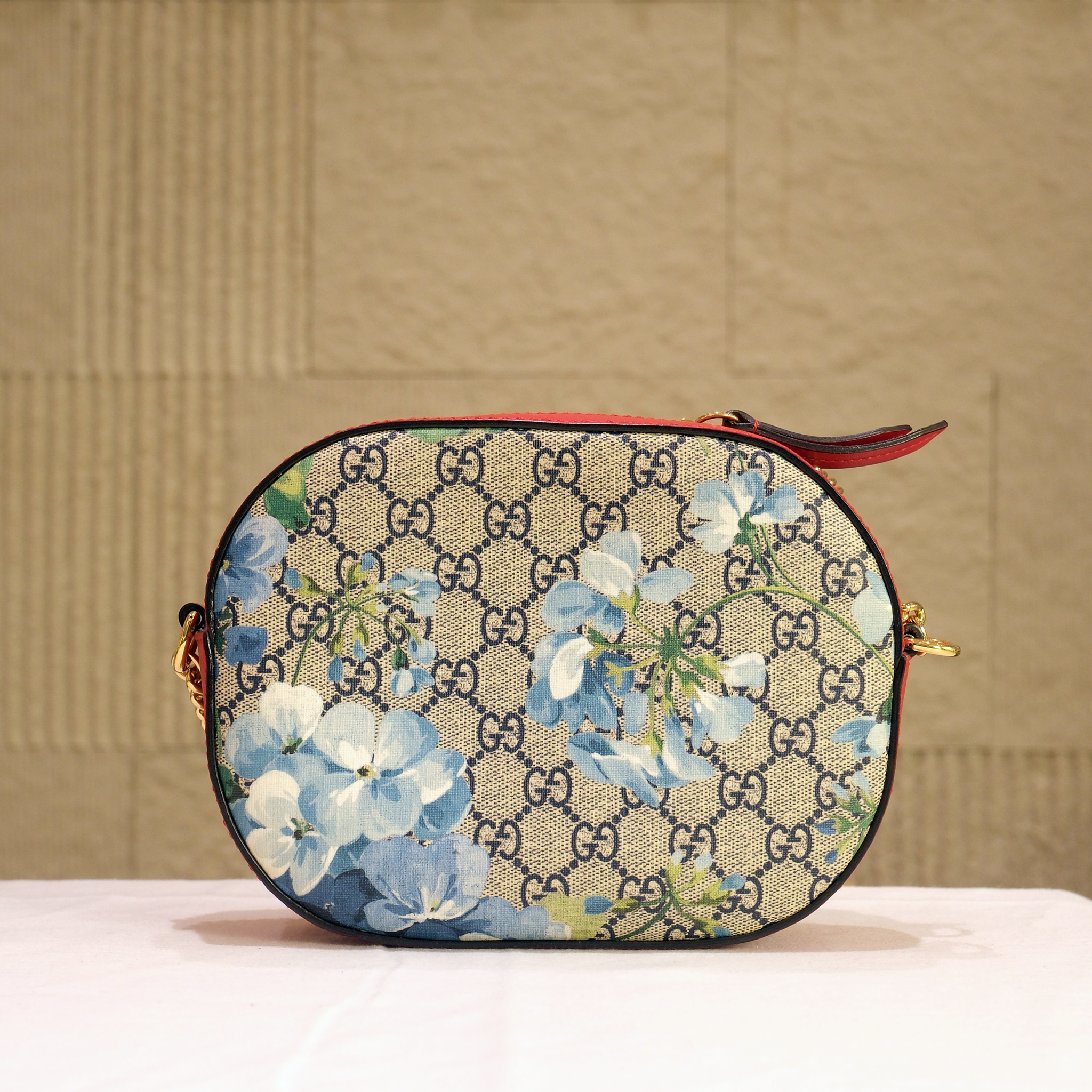 Gucci Blooms Mini Chain Shoulder Bag Blue Flower and Leather Trim