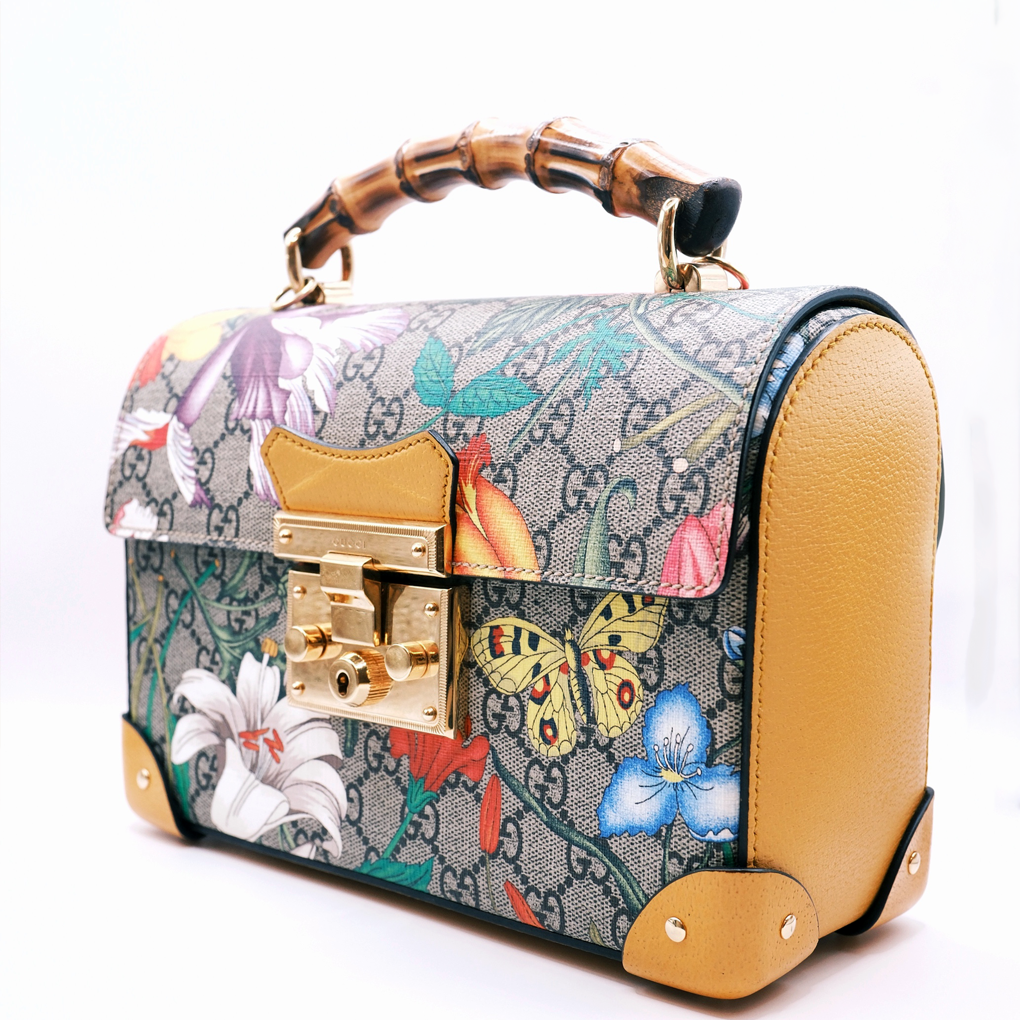 Gucci Multi-Color Small GG Flora Bamboo Padlock Bag