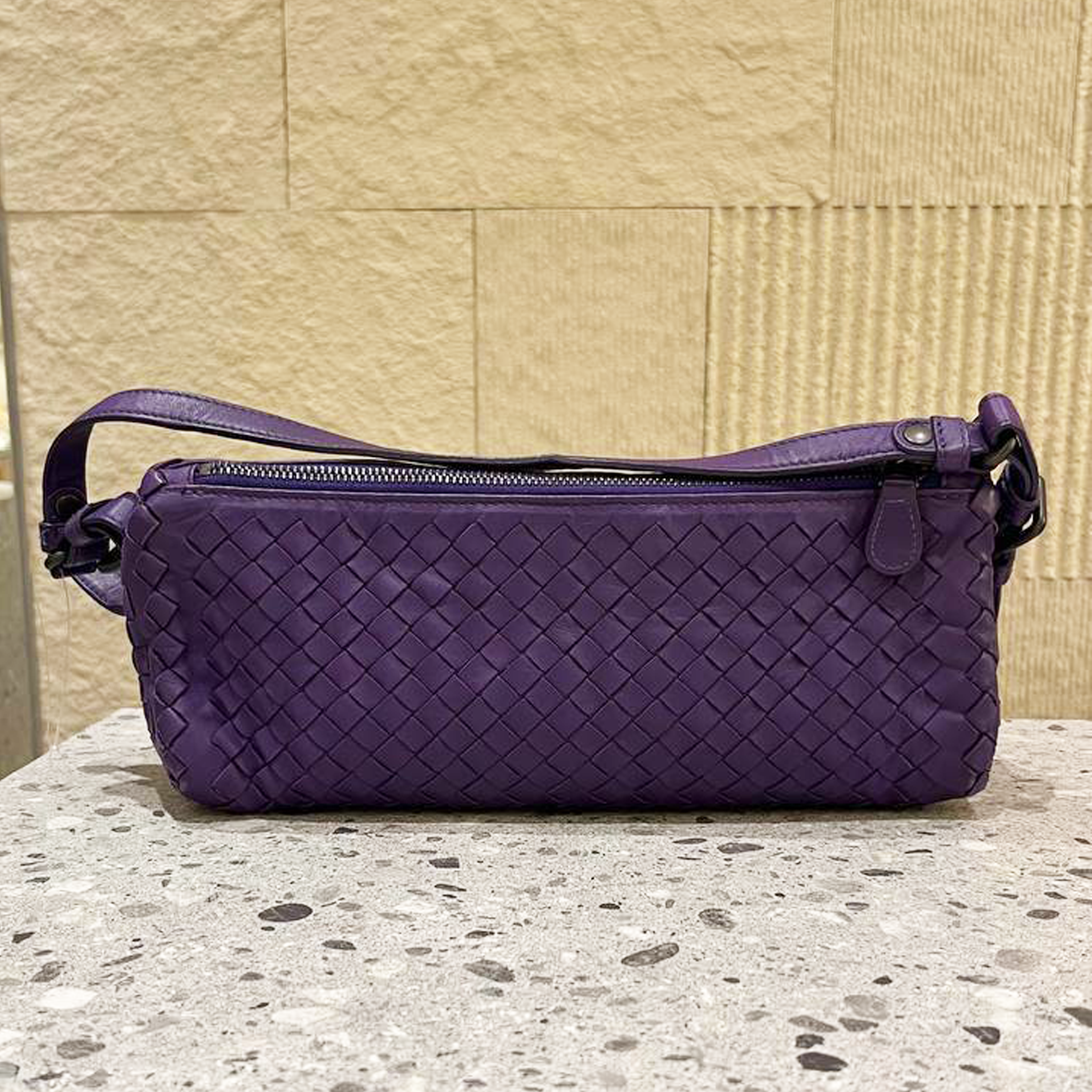 Bottega Veneta Intrecciato Leather Shoulder Bag in Purple