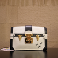Louis Vuitton White and Black Epi Leather Petite Malle Trunk Clutch