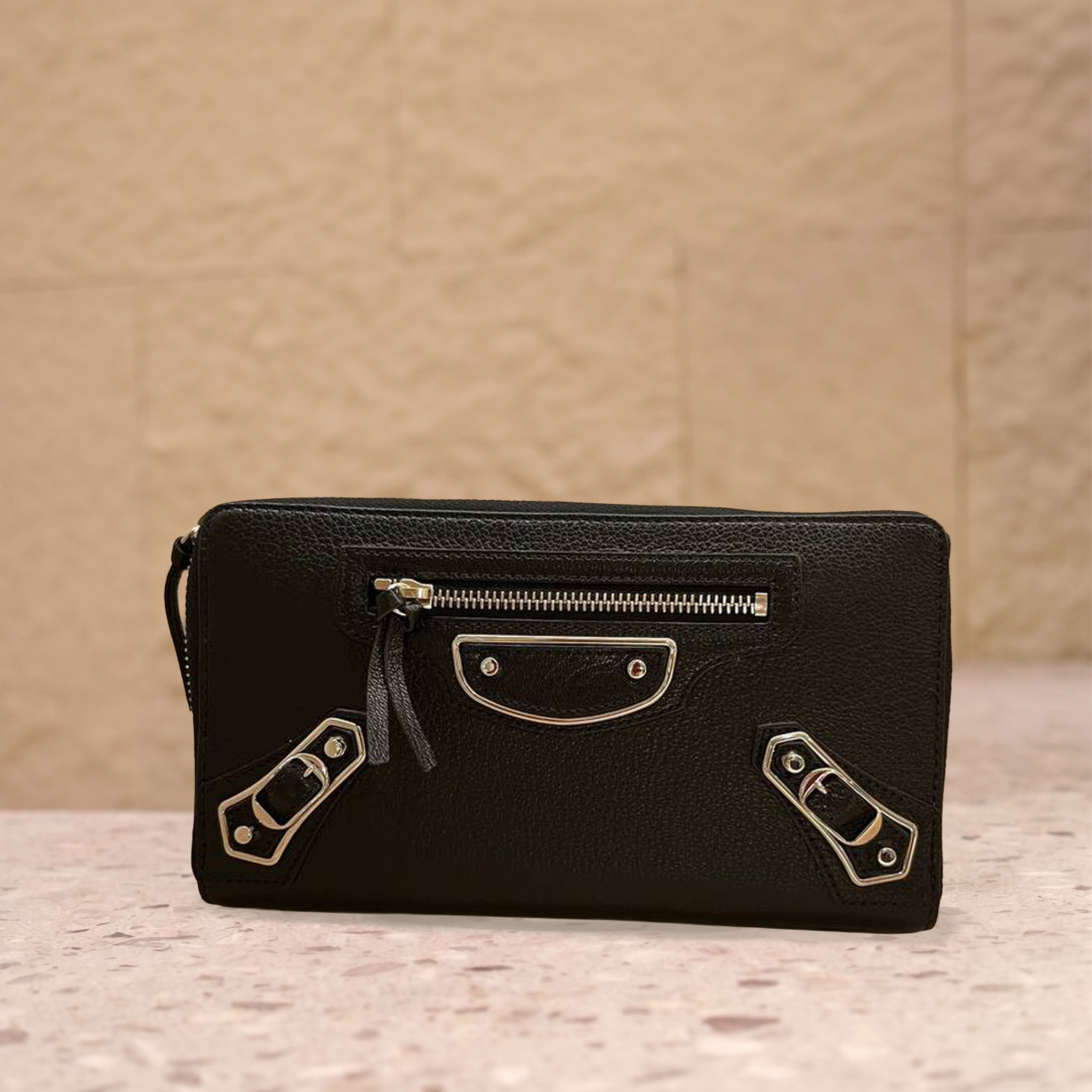 Balenciaga Metallic Edge Zip Around Long Wallet