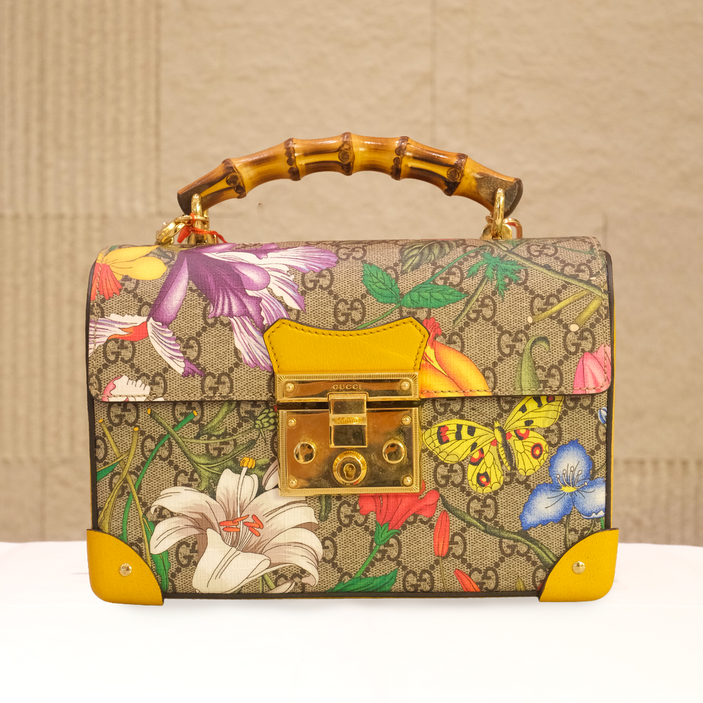 Gucci Multi-Color Small GG Flora Bamboo Padlock Bag