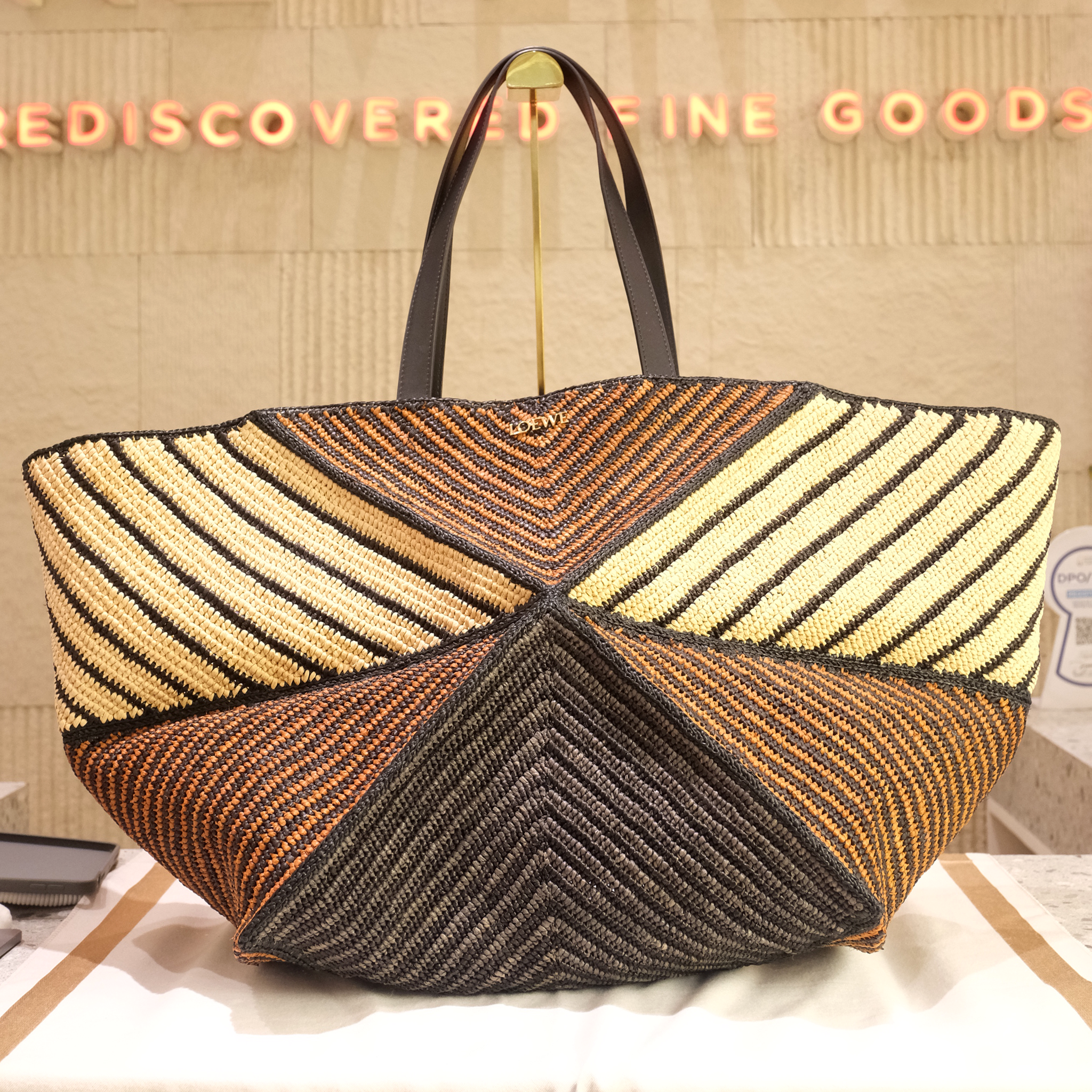 Loewe Puzzle Fold Raffia Tote Bag