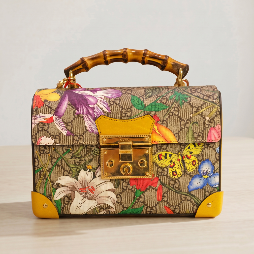 Gucci Multi-Color Small GG Flora Bamboo Padlock Bag