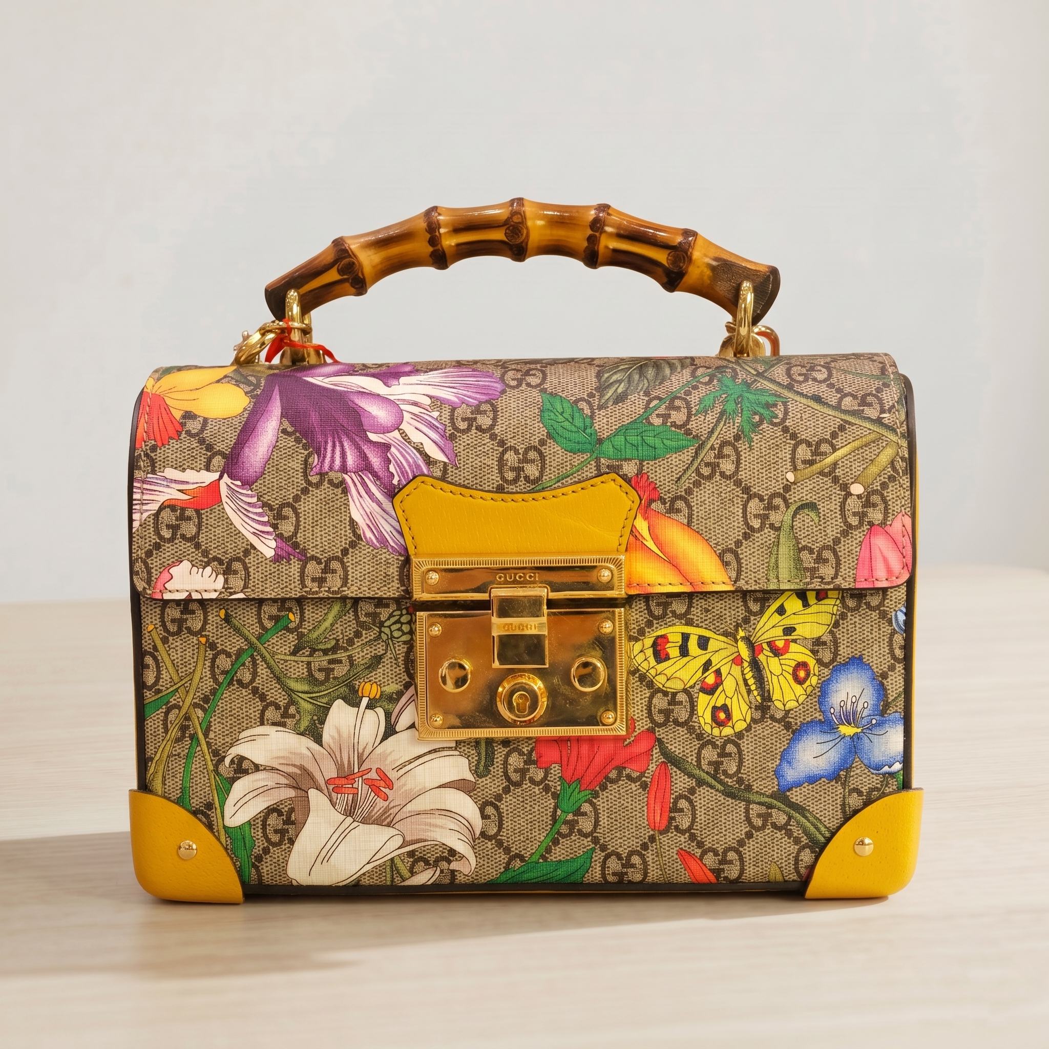 Gucci Multi-Color Small GG Flora Bamboo Padlock Bag